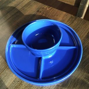 Longaberger pottery blue chip n dip server w lid